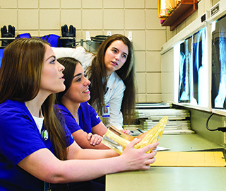 Three LSUE Students looking at X-Rays