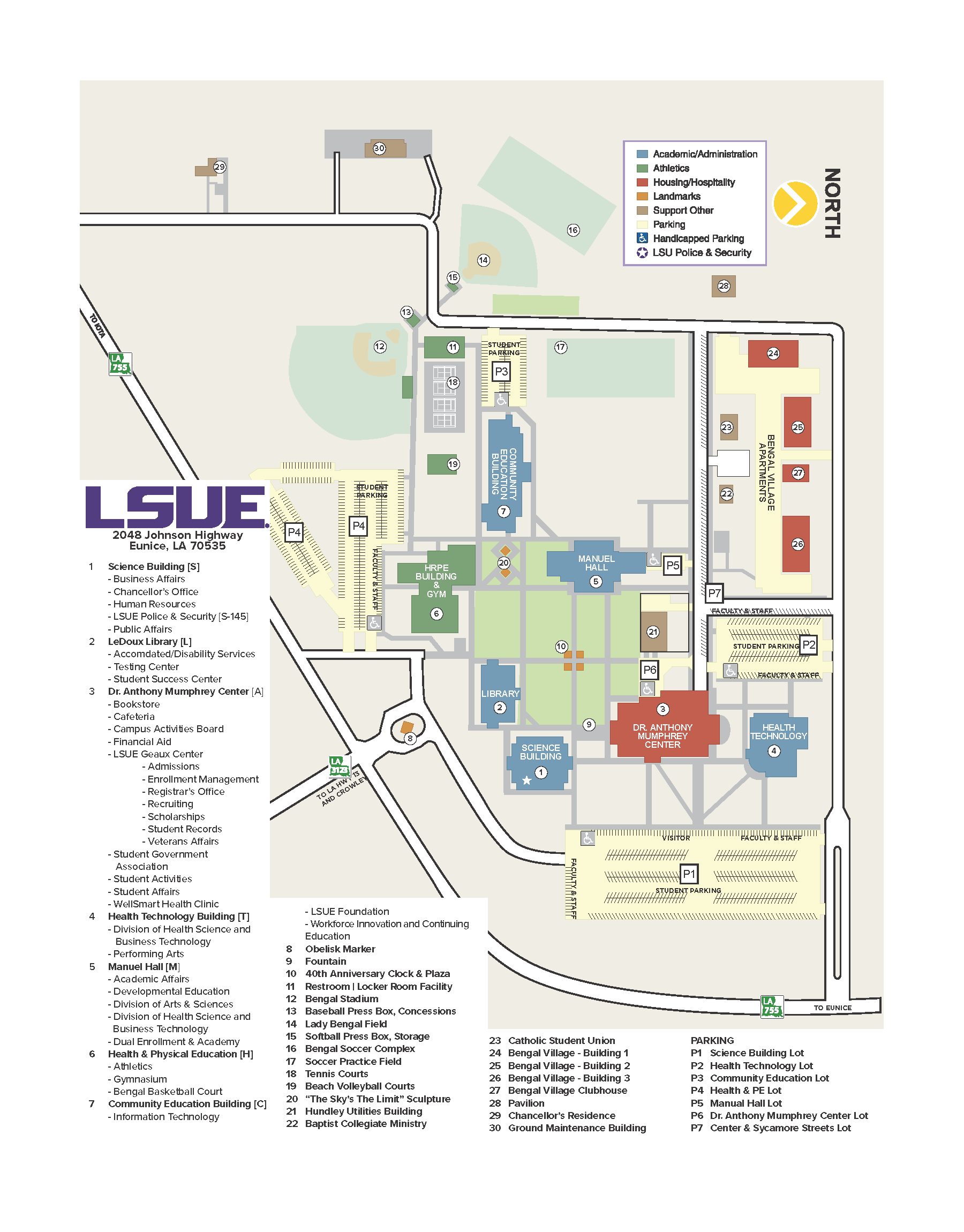 campus map of LSU Eunice